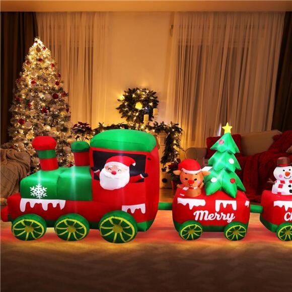 10.7 FT Christmas Inflatables Train with Santa Claus Reindeer with Built-in LED - Picture 6 of 7